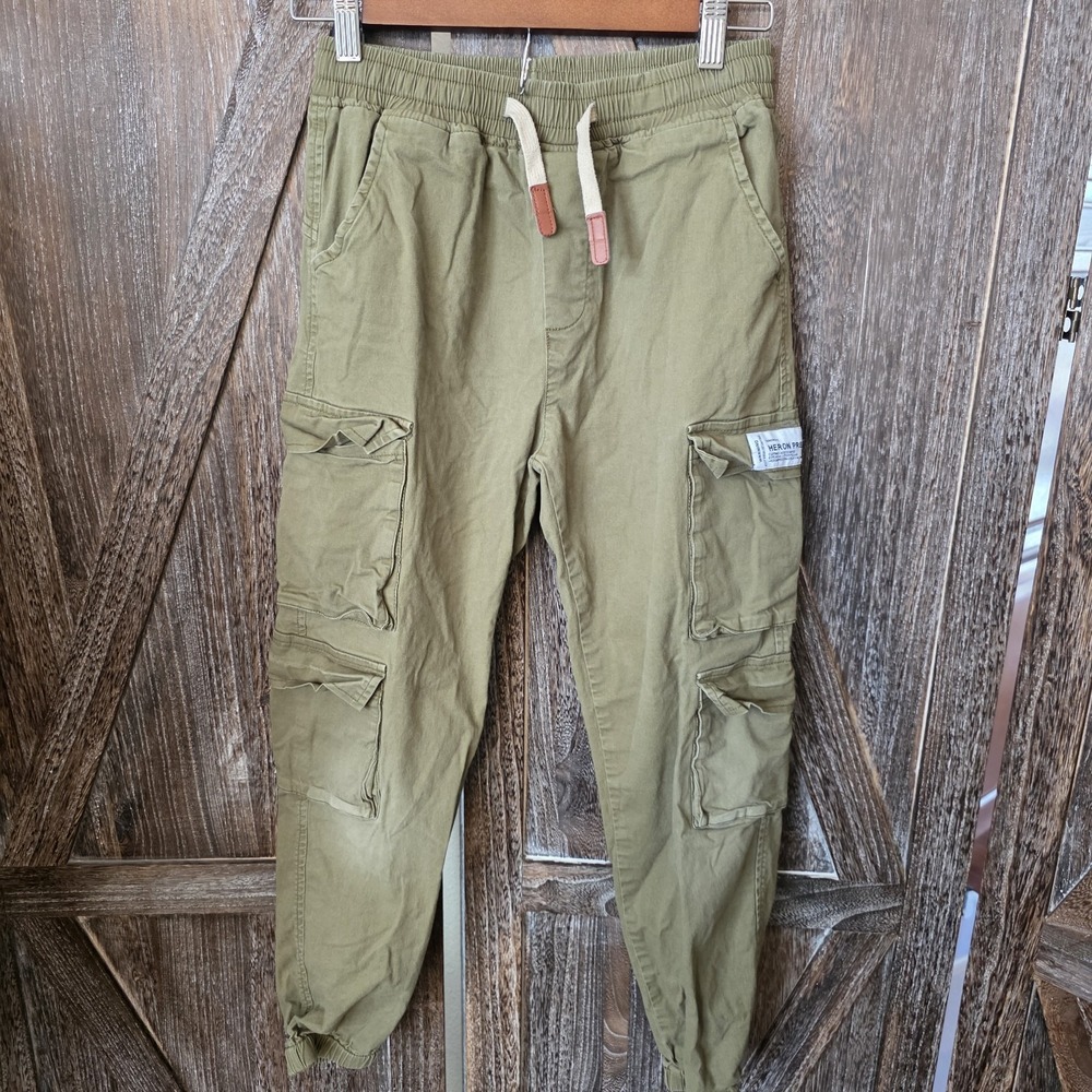 Heron Preston Pants Kid's Size 160 Army‎ Green Cargo Jogger Pockets Drawstring